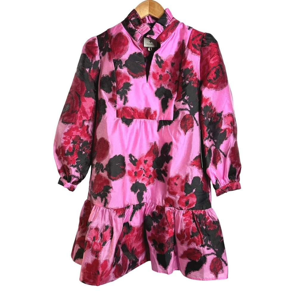 NWT TUCKERNUCK Pink Red Begonia Blossom Jacquard Palmerston Dress Small - Picture 2 of 13